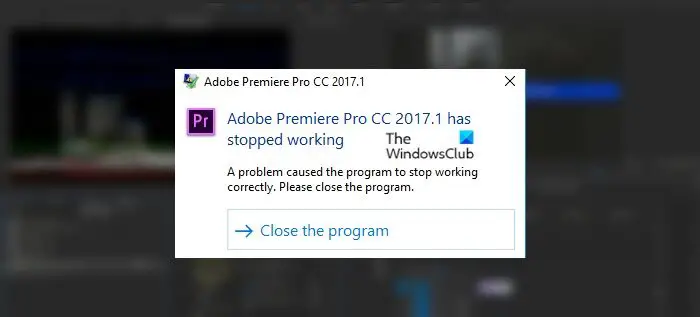 کرش نرم افزار Premiere Pro