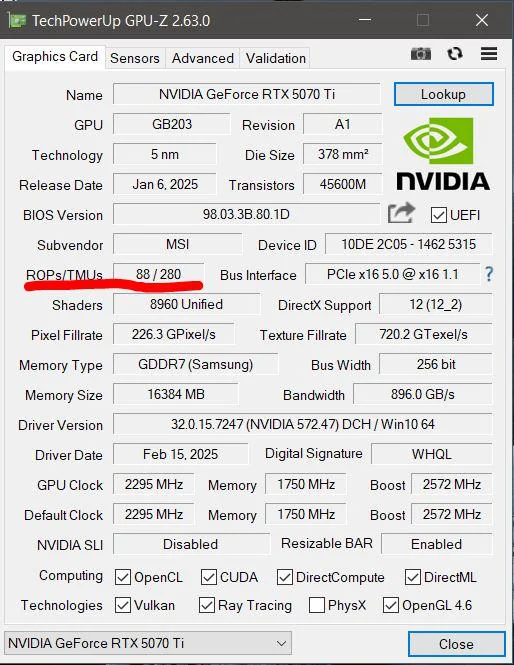 نسخه 88 ROP از RTX 5070 Ti تا 12% کندتر!